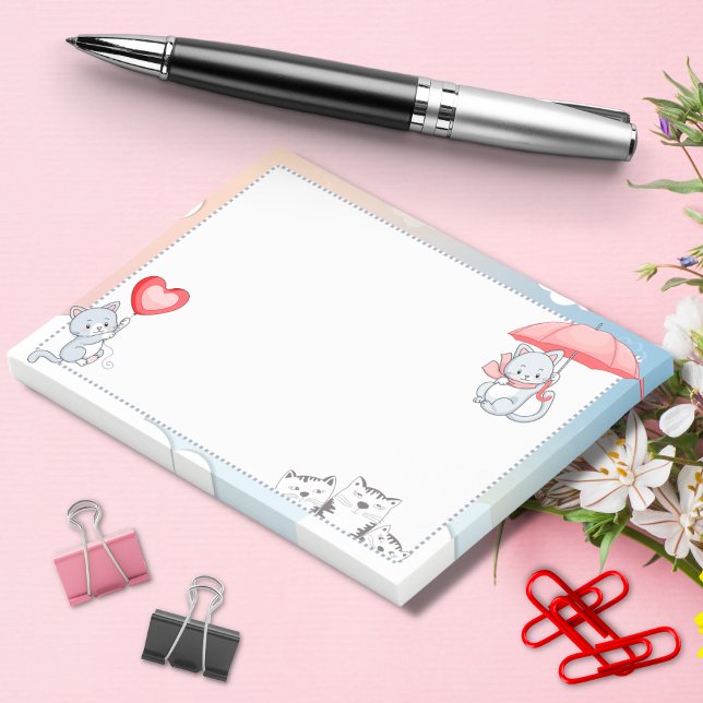 Cat Holding Umbrella Heart Ballon Flying in Sky Post-it Klebezettel (Von Creator hochgeladen)