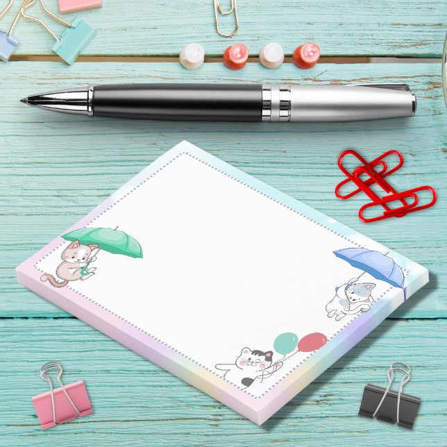 Cat Holding Umbrella und Ballon Flug in Sky Post-it Klebezettel (Von Creator hochgeladen)