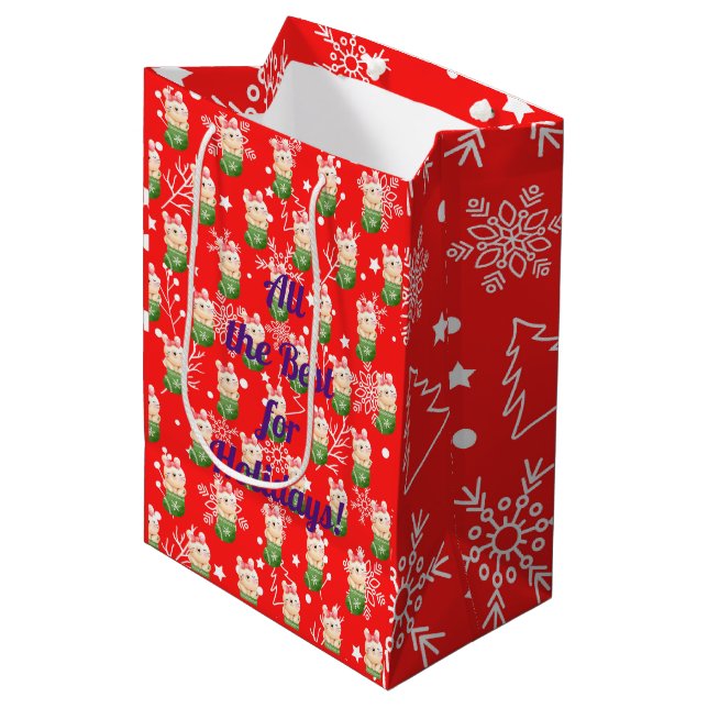 Cat Holidays Anpassen Mittlere Geschenktüte (Vorderseite Schrägansicht)
