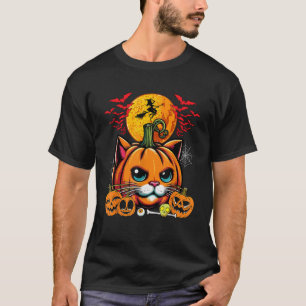 Cat Horror Carved Pumpkin Face Halloween Kostüm O T-Shirt