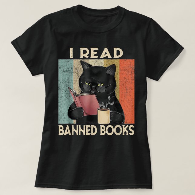 Cat I Read Banned Books Funny Bookworms Reading Bo T-Shirt (Design vorne)