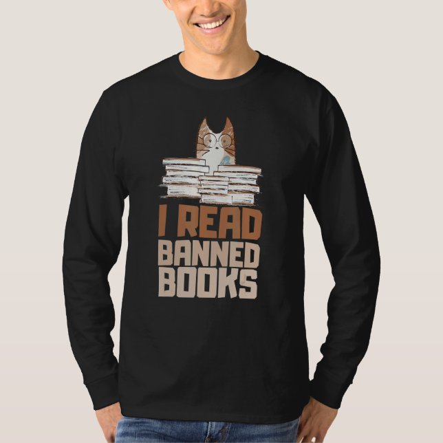 cat I Read Banned Books Reader Bookworm T-Shirt (Vorderseite)