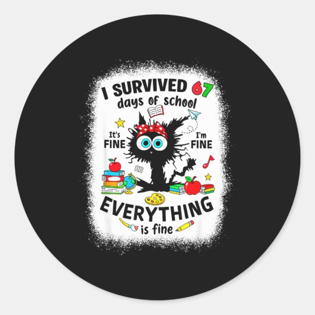 Cat I Survived 67 Days Of School Teachers Students Runder Aufkleber (Vorderseite)