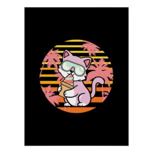 Cat Ice Cream Retro 90s Poster