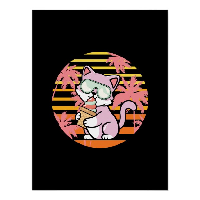 Cat Ice Cream Retro 90s Poster (Vorderseite)