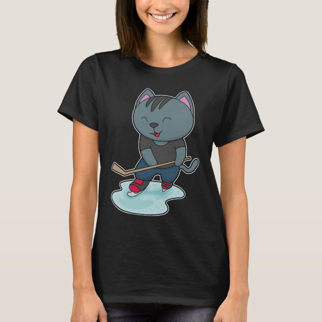 Cat Ice Hockey Eishockeystick T-Shirt (Vorderseite)