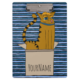 Cat in a Cardboard Box Cartoon Drawing Klemmbrett