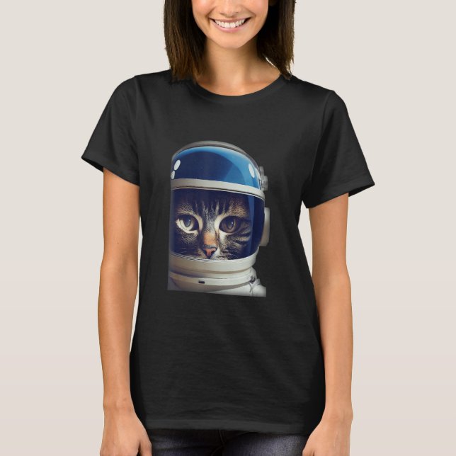 Cat In A Spacesuit With A Glass Helmet Floating In T-Shirt (Vorderseite)