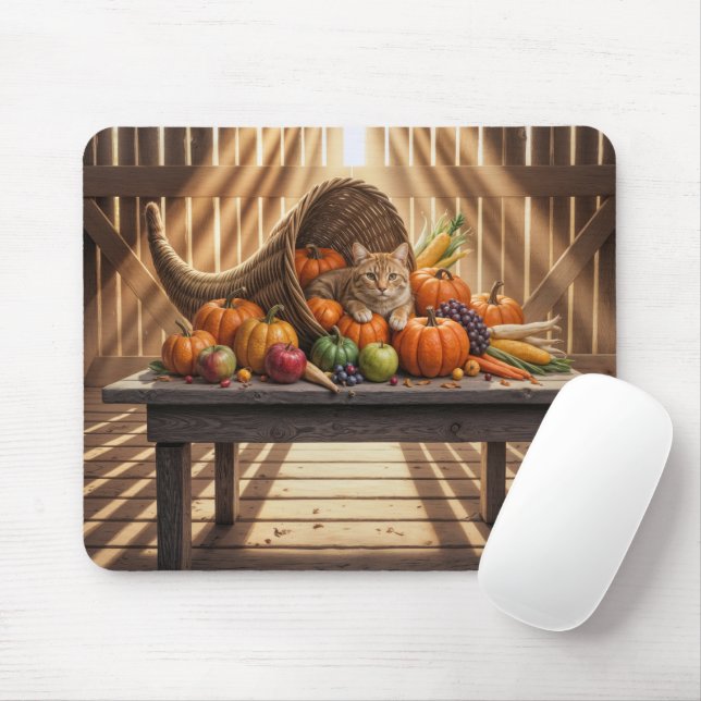Cat In a Thanksgiving Cornucopia Mousepad (Mit Mouse)