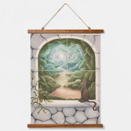 Cat in a Window Wandteppich Mit Holzrahmen