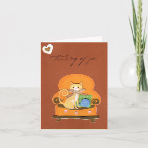 Cat in Chair Thinking of You Card Karte