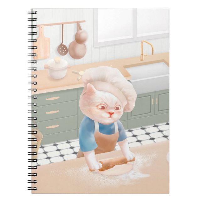 Cat In Chef Hat Rolling Dough at Kitchen Notizblock (Vorderseite)