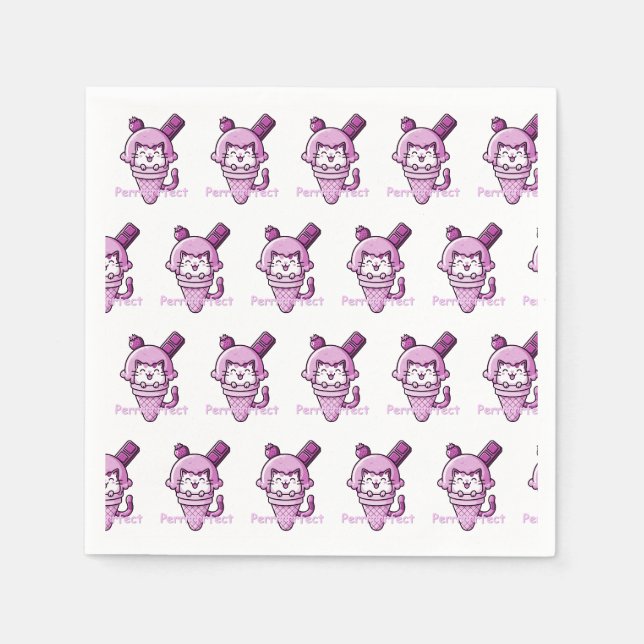 Cat in Cone Perfect Pink Serviette (Vorderseite)