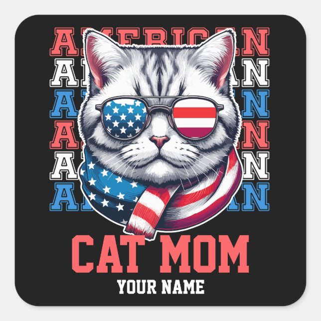 Cat in Glasses Cat Mama Personalisiert Quadratischer Aufkleber (Vorderseite)
