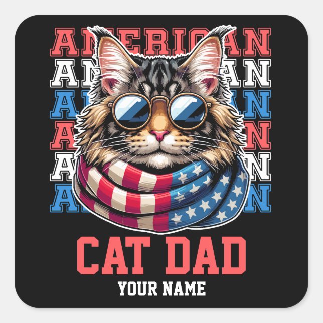 Cat in Glasses Cat Vater Personalisiert Quadratischer Aufkleber (Vorderseite)