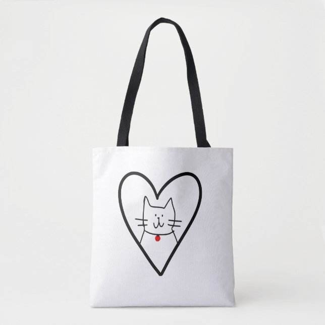 Cat in Heart Doodle  Tasche (Vorderseite)