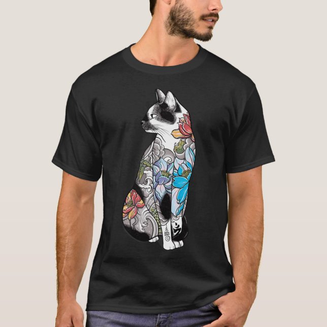 Cat In Lotus Tattoo  T-Shirt (Vorderseite)