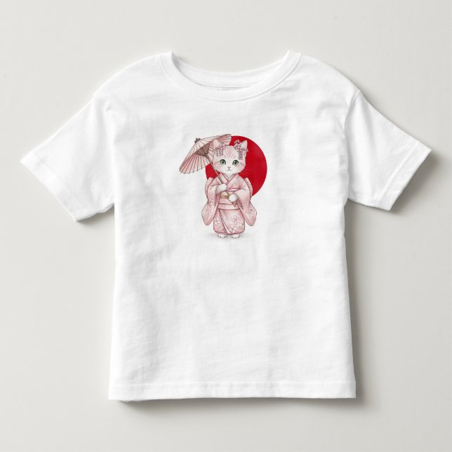  Cat in Pink Kimono, by Natasha Us   Kleinkind T-shirt (Vorderseite)