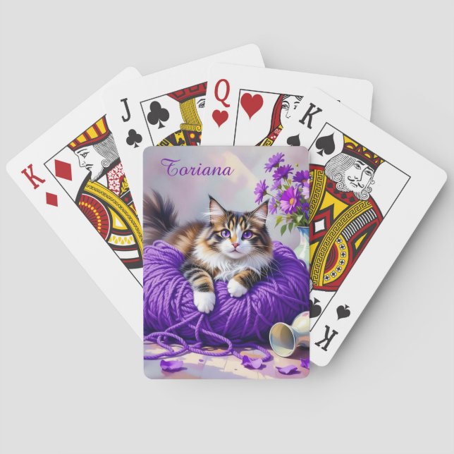 Cat  in Purple Yarn and Flowers   Spielkarten (Rückseite)