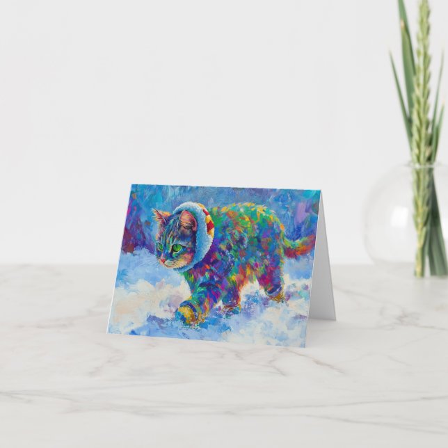 Cat in Snow Wearing Ear Muffs Dankeskarte (Vorderseite)