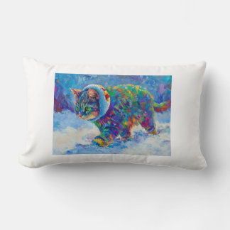 Cat in Snow Wearing Ear Muffs Throw Lendenkissen