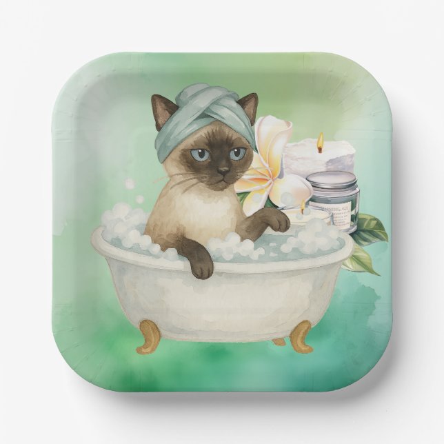 Cat in Spa party for Siamese Cat Lovers  Pappteller (Vorderseite)