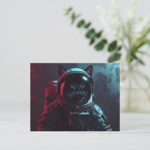Cat in Space with Space Suit and Moon Postkarte