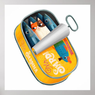 Cat in the can of sardines poster
