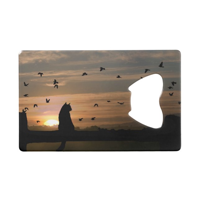 Cat in the Sunset Credit Card Flasche Opener Geldbeutel Flaschenöffner (Vorderseite (Horizontal))