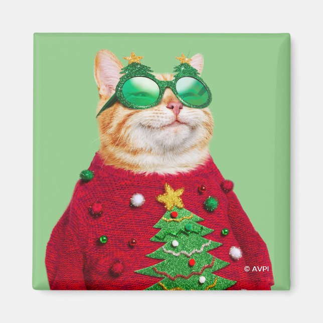 Cat in Ugly Christmas Sweater Magnet (Vorne)
