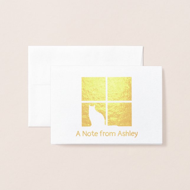 Cat in Window Modern Unique "A Note From" geklappt Folienkarte (Vorderseite mit Umschlag)