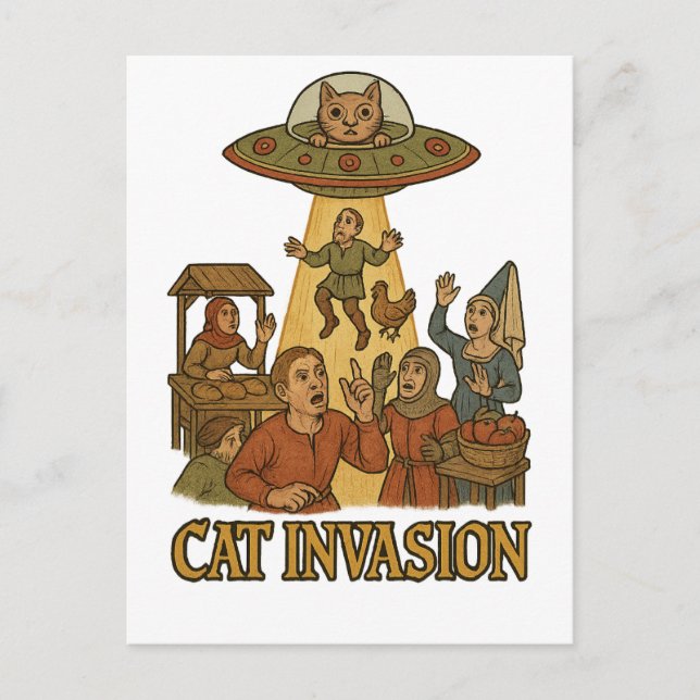 Cat Invasion UFO Postkarte (Vorderseite)