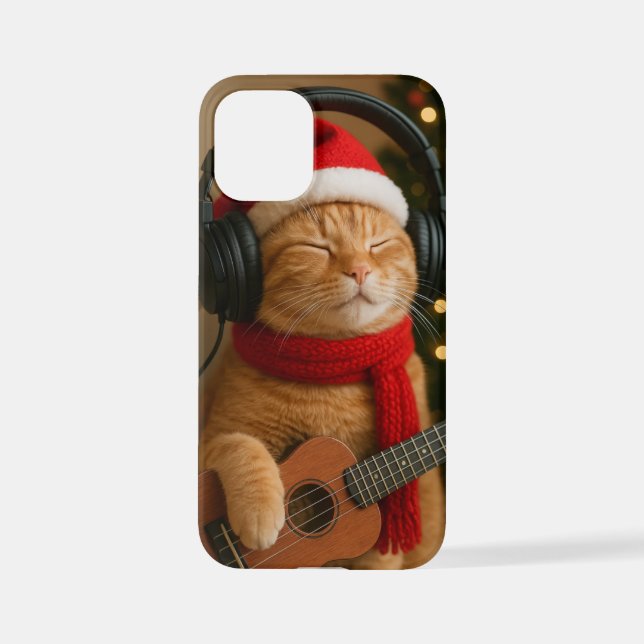 Cat iPhone 12 Mini Case Playing Christmas Music iPhone 12 Mini Hülle (Rückseite)