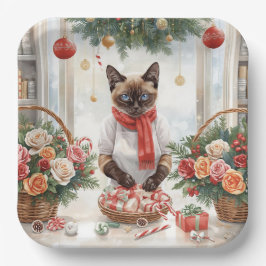 Cat is arranging Christmas Flowers Pappteller