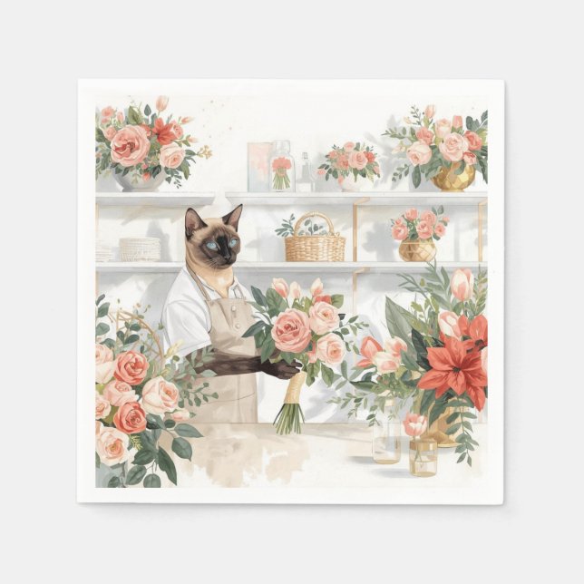 Cat is arranging Christmas Flowers Serviette (Vorderseite)