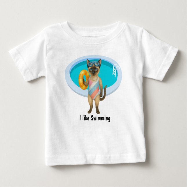 Cat is at the pool for pool party baby t-shirt (Vorderseite)