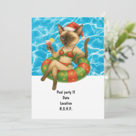 Cat is at the pool for pool party einladung
