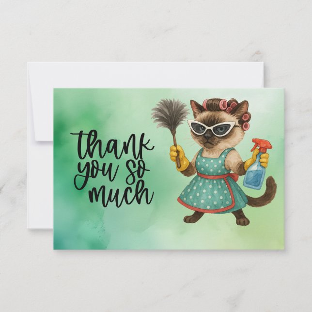 Cat is cleaning the house dankeskarte (Vorderseite)