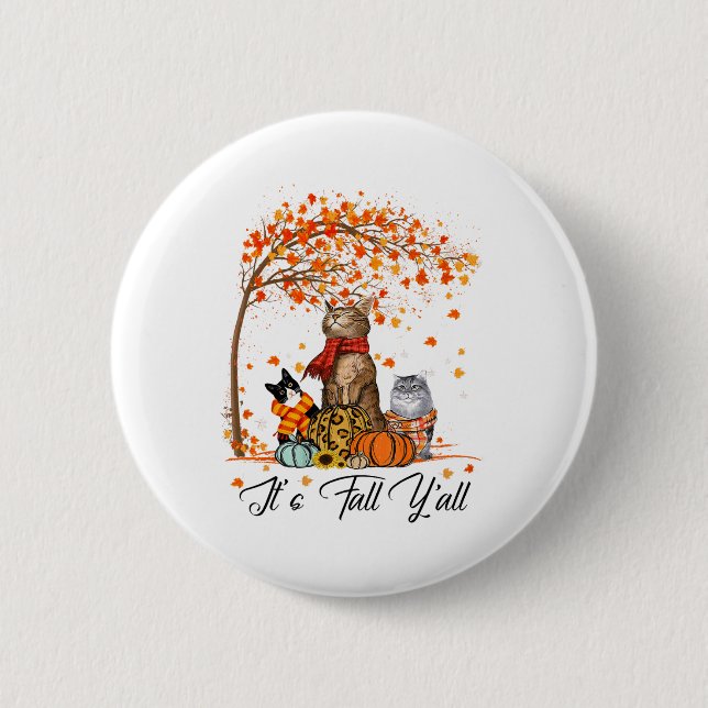 Cat It's Fall Y’all Pumpkins Autumn Halloween Cat Button (Vorderseite)