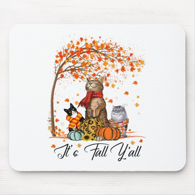 Cat It's Fall Y’all Pumpkins Autumn Halloween Cat Mousepad (Vorne)