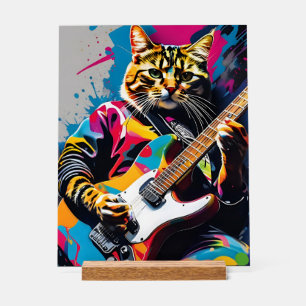 Cat joue de la guitare, graffiti rock