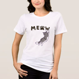 Cat Jumping to MEOW Paw Print Design Tri-Blend Shirt