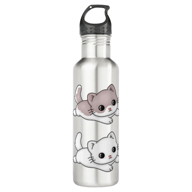Cat Kawaii Feline Little Cat Tender Chibi Edelstahlflasche (Vorderseite)