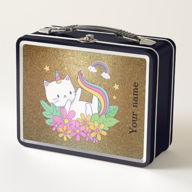Cat Kawaii Golden sparkle Metall Brotdose (Vorderseite)