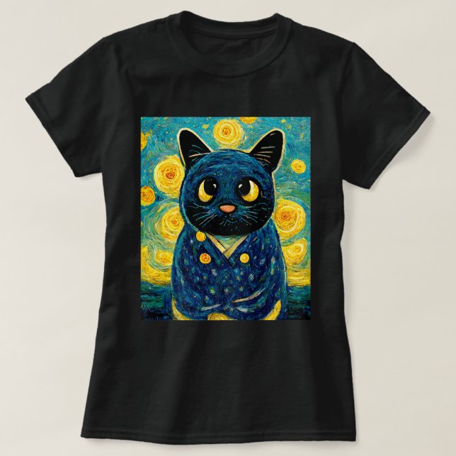 Cat Kawaii Van Gogh Starry Night Cat Mama Cat Vate T-Shirt (Design vorne)