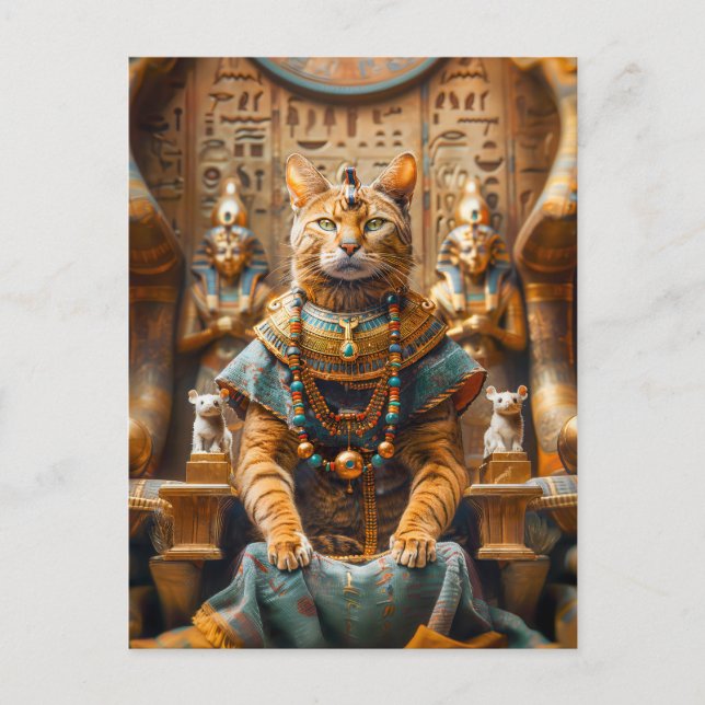 Cat King auf Pharao's Throne Postkarte (Vorderseite)