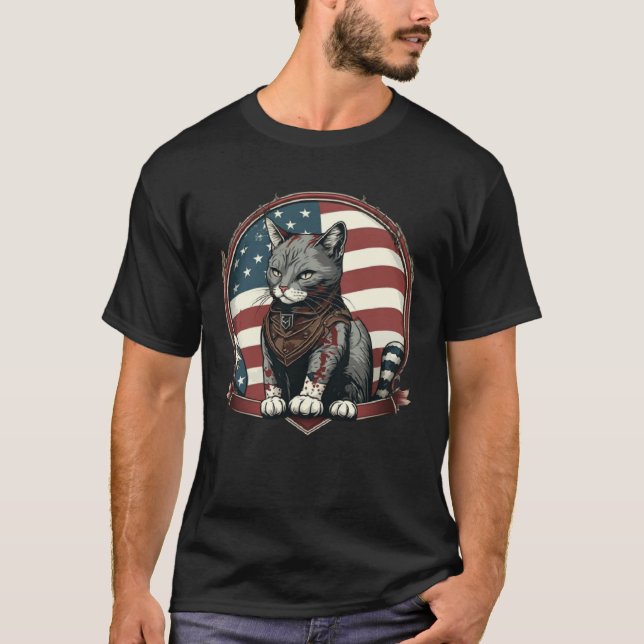 Cat Kitten 4th Of July American Flag T-Shirt (Vorderseite)