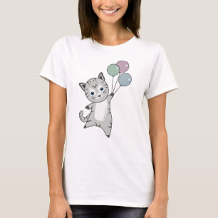 Cat Kitten Balloons Niedlicher Tiere Grau Katzen T-Shirt