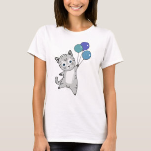 Cat Kitten Balloons Niedlicher Tiere Grau Katzen T-Shirt