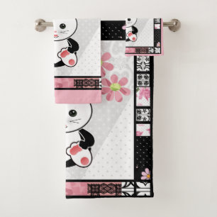 Cat kitten Illustration Kinder kindisch drucken Badhandtuch Set